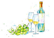 Fehérbor, pohárral és szőlővel vászonkép, poszter vagy falikép