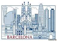 Barcelona Attractions. Handmade drawing vector illustration. All vászonkép, poszter vagy falikép