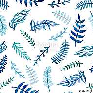 Herbal Seamless Pattern of Watercolor Blue Leaves vászonkép, poszter vagy falikép