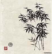 Bambusz papír sumi-e stílusban szüreti papír háttéren, Ha vászonkép, poszter vagy falikép
