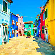 Velencei határ, Burano sziget utca, színes házak, Olaszország vászonkép, poszter vagy falikép