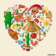 Vector színes kártya Mexikóról. Utazás plakát mexikói it vászonkép, poszter vagy falikép