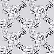 Seamless pattern with hand drawn white flowers 5. Line art peony vászonkép, poszter vagy falikép