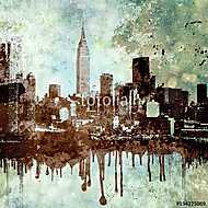 Grunge textured New York city skyline with dripping and copy space. vászonkép, poszter vagy falikép