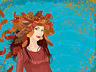 Lány őszi levélkoszorúval vászonkép, poszter vagy falikép