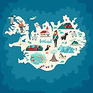 Izland térkép illusztrációkkal vászonkép, poszter vagy falikép