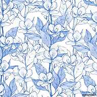 Blue floral seamless pattern 5. Monochrome watercolor background vászonkép, poszter vagy falikép