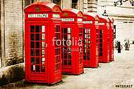 Vörös telefonos dobozok antik texturált képe Londonban vászonkép, poszter vagy falikép