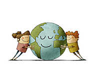 Föld bolygót szerető gyerekek vászonkép, poszter vagy falikép