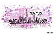New York, vector drawing in colorful grunge and watercolor shape vászonkép, poszter vagy falikép