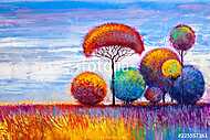 Absztrakt színes mesebeli fák (olajfestmény reprodukció) vászonkép, poszter vagy falikép