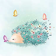 Akvarell erdei állatok - Süni pillangókkal vászonkép, poszter vagy falikép