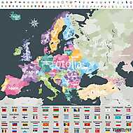 Európa térképe a régiók határain át színezett országokkal. Zászl vászonkép, poszter vagy falikép