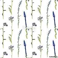 seamless pattern with watercolor drawing flowers and plants vászonkép, poszter vagy falikép