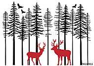 Fenyőerdő rénszarvas, vektor vászonkép, poszter vagy falikép