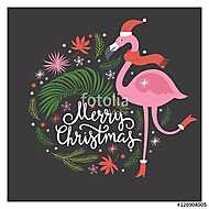 Karácsonyi illusztráció, rózsaszín flamingó vászonkép, poszter vagy falikép