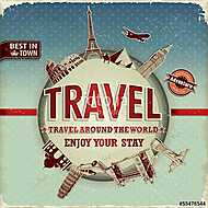 Vintage utazás világszerte plakáton vászonkép, poszter vagy falikép
