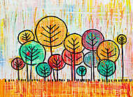 Őszi absztrakt mesebeli fák (olajfestmény reprodukció) vászonkép, poszter vagy falikép