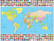 Színes világtérkép és minden világzenei gyűjtemény vászonkép, poszter vagy falikép