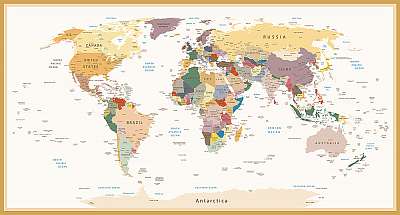 Nagyon részletes politikai világtérkép Vintage színek (többrészes kép) - vászonkép, falikép otthonra és irodába