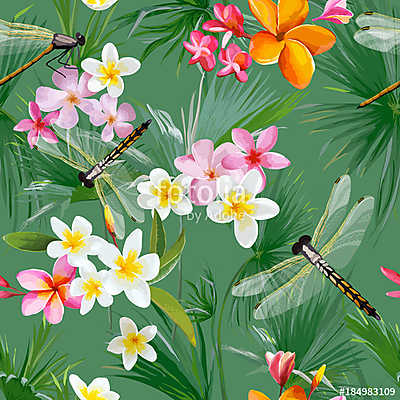 Trópusi virágos zökkenőmentes mintás sárkányfarkával. Botanikus  (poszter) - vászonkép, falikép otthonra és irodába