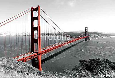 Golden Gate híd piros pop a B & W (keretezett kép) - vászonkép, falikép otthonra és irodába