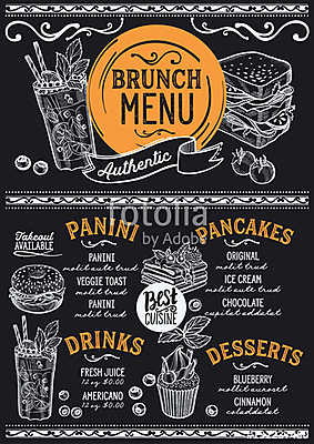 Brunch restaurant menu. Vector food flyer for bar and cafe. Desi (bögre) - vászonkép, falikép otthonra és irodába