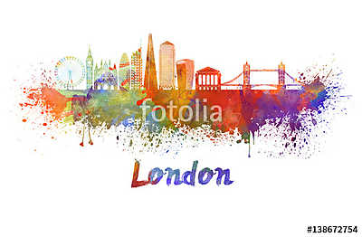 London V2 skyline in watercolor splatters with clipping path (poszter) - vászonkép, falikép otthonra és irodába