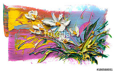 Absztrakt színes tavaszi csendélet (olajfestmény reprodukció) (fotótapéta) - vászonkép, falikép otthonra és irodába