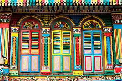 Kis India, Szingapúr színes építészete (keretezett kép) - vászonkép, falikép otthonra és irodába