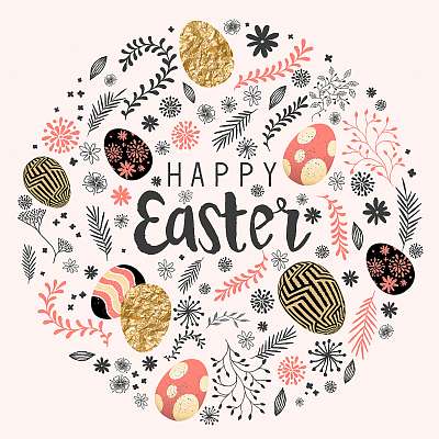 Boldog húsvéti díszítés virágos elemekkel és tojással. Vector il (fotótapéta) - vászonkép, falikép otthonra és irodába