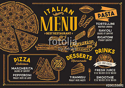 Pizza restaurant menu. Vector food flyer for bar and cafe. Desig (poszter) - vászonkép, falikép otthonra és irodába