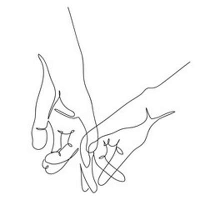 Két kéz egymást érinti (vonalrajz, line art) (keretezett kép) - vászonkép, falikép otthonra és irodába