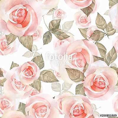 Delicate roses. Hand drawn watercolor floral seamless pattern 9 (keretezett kép) - vászonkép, falikép otthonra és irodába