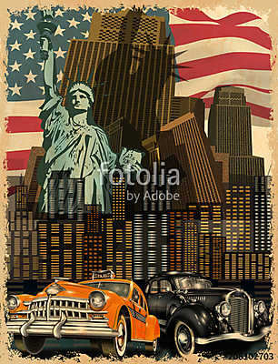 New York vintage poster.	 (poszter) - vászonkép, falikép otthonra és irodába