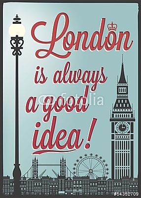 Tipográfiai poszter a londoni tereptárgyakkal (vászonkép óra) - vászonkép, falikép otthonra és irodába
