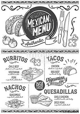 Mexican menu restaurant, food template. (bögre) - vászonkép, falikép otthonra és irodába