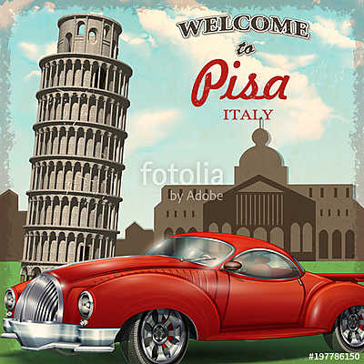 Welcome to Pisa retro poster. (bögre) - vászonkép, falikép otthonra és irodába