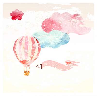 Hőlégballon a pasztel felhők felett (vászonkép óra) - vászonkép, falikép otthonra és irodába