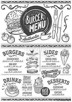 Burger menu restaurant, food template. (keretezett kép) - vászonkép, falikép otthonra és irodába