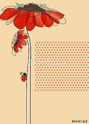 Elegáns vektoros kártya virágokkal és aranyos katicabogárral (bögre) - vászonkép, falikép otthonra és irodába