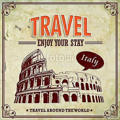 Vintage Travel Olaszország Colosseum Rómában nyaralás címkék (keretezett kép) - vászonkép, falikép otthonra és irodába