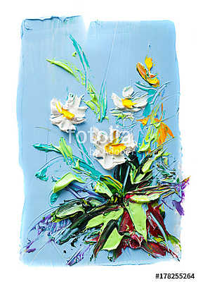 Absztrakt színes virág (olajfestmény reprodukció) (fotótapéta) - vászonkép, falikép otthonra és irodába