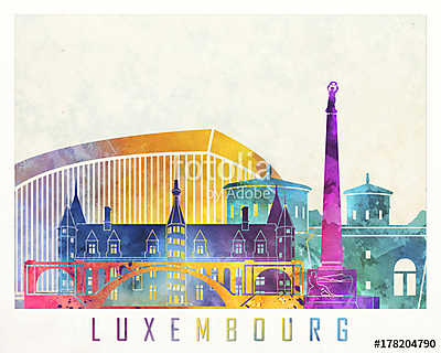 Luxembourg landmarks watercolor poster (fotótapéta) - vászonkép, falikép otthonra és irodába