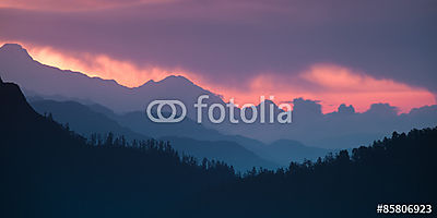 Panoráma himalájai hegyek és hegyek tetején színes d (fotótapéta) - vászonkép, falikép otthonra és irodába