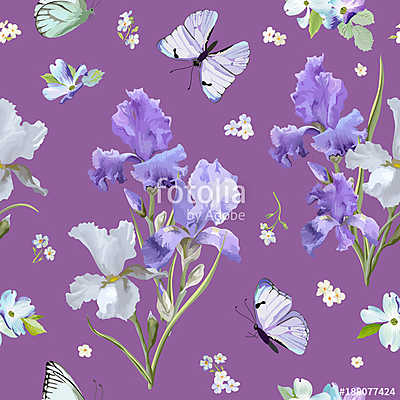 Virágzó Irisz lepkékkel (fotótapéta) - vászonkép, falikép otthonra és irodába