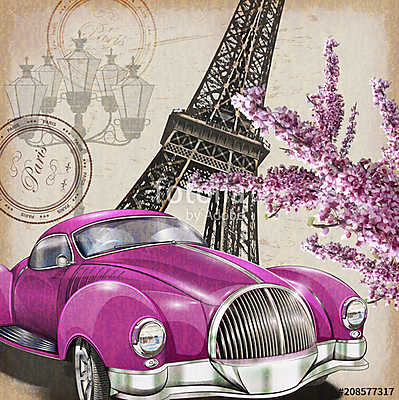Paris vintage poster. (vászonkép óra) - vászonkép, falikép otthonra és irodába
