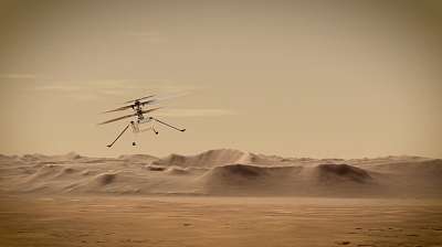 Ingenuity Mars Helikopter repülés közben (Illusztráció) (keretezett kép) - vászonkép, falikép otthonra és irodába