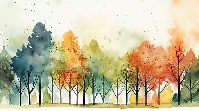 Őszi fák, vízvesték effekttel (bögre) - vászonkép, falikép otthonra és irodába