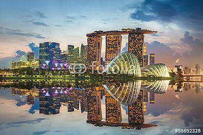Szingapúr Skyline és kilátás Marina Bayre (keretezett kép) - vászonkép, falikép otthonra és irodába
